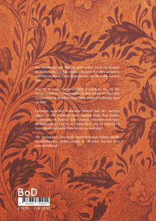 Buchrückentext über Magnus' Reise durch Dunkelheit und Hoffnung. Hintergrund mit floralen Mustern in Orange- und Brauntönen.
