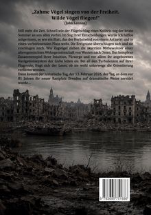 Zitat von John Lennon über Vögel. Text beschreibt historische Ereignisse und Reisen. Hintergrund: Ruinen einer zerstörten Stadt.