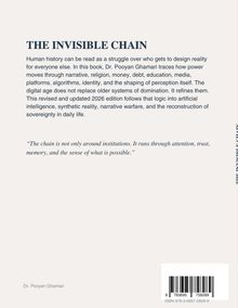 Titel: THE INVISIBLE CHAIN. Autor: Dr. Pooyan Ghamari. Thema: Macht und Wahrnehmung in der digitalen Zeit. Zitat: „The chain...“
