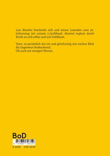 Gelber Hintergrund mit schwarzem Text über ein Lyrikband zum 50. Geburtstag von Lars Büscher. BoD-Logo unten links.