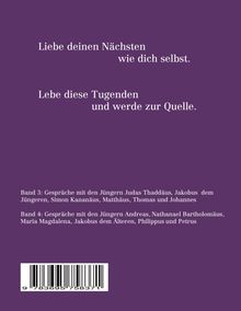 "Lebe diese Tugenden und werde zur Quelle. Band 3 und 4: Gespräche mit verschiedenen Jüngern. Lila Hintergrund, schwarzer Barcode."