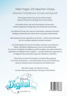Texte über Technologie in Schule und Arbeit, KI, Orientierung im Digitalen. Logo: "Bildung Digital" mit Icons. Webseite: www.digifun.at.