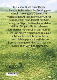 In diesem Buch erzählt eine französische Bulldoggen-Hündin von Abenteuern und Freundschaften. Hintergrund: Wiese.