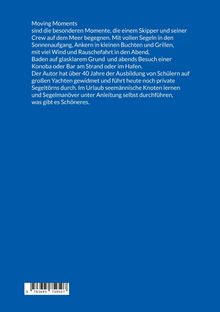 Text über Segelmomente und Segeltörns. Rücken eines Buchcovers in blau. Unten ein Barcode.