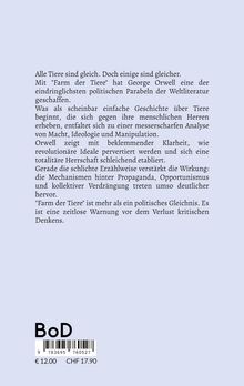 Beschreibung des Buches "Farm der Tiere" von George Orwell, Analyse von Macht, Ideologie, Manipulation; Preisangabe unten.