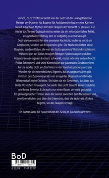 Text über einen spannenden, philosophischen Thriller in Zürich, 2026. Hintergrund: blau-lila mit Gitternetzmuster.