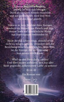 Ein mystischer Hintergrund mit Wasserfall, Fluss und purpurnem Laub. Text über Träume, Liebe und Verbindung.