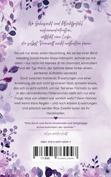 Ein Buchrückentext über eine Liebesgeschichte, in der Pflichtgefühl und Sehnsucht aufeinandertreffen. Florales Design.