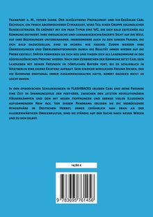 Text über eine Geschichte von Carl Eschbach in den 1970ern. Preis: 14,80 €. Barcode unten. Hintergrund blau.