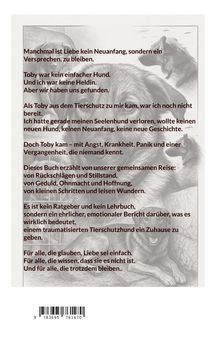 Text über die Reise mit einem Tierschutzhund, seinen Ängsten und der Liebe. Illustration von einem Hund im Hintergrund.