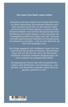 "Vier Leben. Eine Stadt. Lauter Lichter." Eine Beschreibung eines Romans über das komplexe Leben und menschliche Verbindungen.