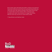 Roter Hintergrund mit weißem Text über spirituelle Erneuerung und Baumheilkunde. Unten: Preisangaben und Barcode.