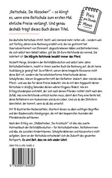 Buchtitel und Beschreibung über faire Preise in Reitschulen. Illustration eines Notizbuchs mit "Preis pro Stunde Minus".
