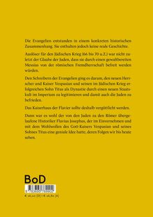 Text über historische Entstehung der Evangelien und deren politisch-religiöse Hintergründe. Unten ein "BoD" Logo.