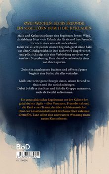 ZWEI WOCHEN. SECHS FREUNDE. EIN SEGELTÖRN DURCH DIE KYKLADEN. Aquarell-Hintergrund mit verschiedenen Blautönen.