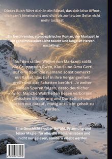 Texte: Geschichte voller Gefühl, Spannung, leiser Magie. Hintergrund: verschneite Berglandschaft bei Sonnenuntergang.