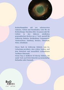 Text über eine Beobachtungsliste von 500 Galaxien. Widmung für Schleswig-Holstein. Kreisförmiges Weltraumbild oben.