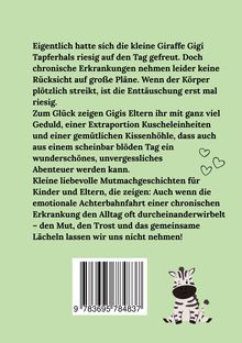Text über eine Giraffe namens Gigi, chronische Erkrankungen, Unterstützung und Mutmachgeschichten. Darunter ein Zebra und Herzen.