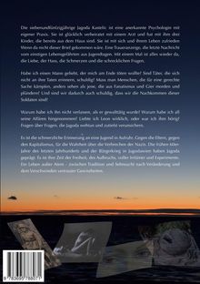 Ein Text beschreibt das Leben von Jagoda Kastelic, eine Psychologin, vor dem Hintergrund persönlicher und historischer Konflikte. Darunter sind Bilder auf Wasser und ein Sonnenuntergang sichtbar.