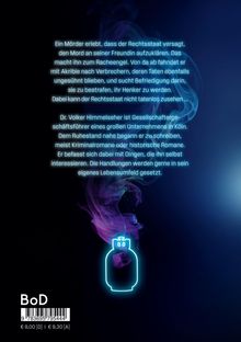 Ein Text beschreibt einen Mörder auf Rachefeldzug. Unten ein bläulich-leuchtendes Gasflaschen-Logo mit rötlich-lila Rauch.