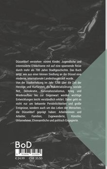 "Düsseldorf verstehen" beschreibt die Stadtgeschichte über 700 Jahre. Schwarzer Hintergrund mit grünem Dreieck unten rechts.