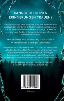 Text zuerst: "KANNST DU DEINEN ERINNERUNGEN TRAUEN?" Vertikale Baum-Silhouetten und Risse im Glas. ISBN und Preis darunter.
