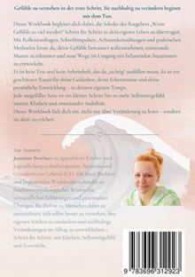 Zu sehen ist ein Text über ein Workbook zur emotionalen Entwicklung. Ein Foto von einer Frau ist abgebildet. Darunter ein Barcode.