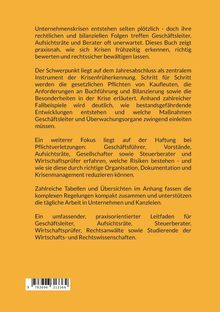 Unternehmenskrisen unerwartet, Buch als Prävention. Fokus: Jahresabschluss, Haftung, Krisenmanagement. Zielgruppe: Führungskräfte.