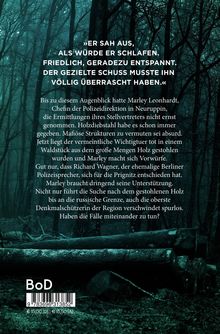 Text über einem Waldhintergrund: Ein gezielter Schuss überraschte eine friedlich aussehende Person. Ermittlungen, Holzdiebstahl.