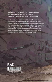Text über Gemeinschaft und Träume, verschiedene Berufe genannt. Hintergrund: abstrakte Kunst in Erdtönen. Unten: BoD-Logo.