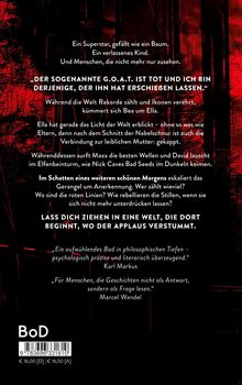 Text über Verlust, Identität und Rebellion. Hintergrund dunkle Waldillustration mit roten Akzenten, Barcode unten.
