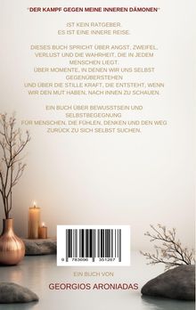 „Der Kampf gegen meine inneren Dämonen“. Kein Ratgeber, eine innere Reise. Buch von Georgios Aroniadas. Zen-ähnliche Szene mit Kerzen.