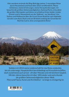 Reisebericht über Neuseeland und Australien, Landschaft mit schneebedecktem Berg, Kiwi-Warnschild, Gräser im Vordergrund.