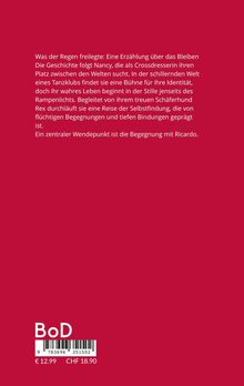 Ein roter Hintergrund zeigt den Text über Nancys Selbstfindung und Begegnungen. Unten ein Barcode mit Preisen in Euro und CHF.