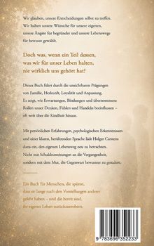 Text über Selbstreflexion und Lebensentscheidungen. Beige Hintergrund mit subtilen Mustern und Barcode unten.