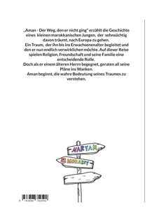 Text über einen Jungen und seinen Europa-Traum. Unten ein Wegweiser mit "MARYAM" und "EL MORABET" in bunten Farben.