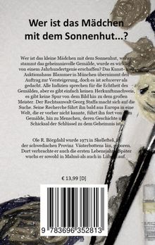 Titel: "Wer ist das Mädchen mit dem Sonnenhut...?" Text beschreibt ein Geheimnis um ein Gemälde. Preis: €13,99.