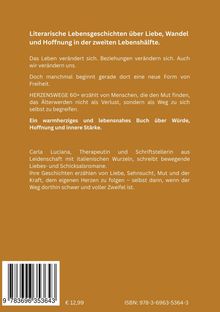 Brauner Hintergrund mit Text: "Literarische Lebensgeschichten über Liebe, Wandel und Hoffnung in der zweiten Lebenshälfte." Preis: € 12,99. ISBN: 978-3-6963-5364-3. Unten ein Barcode.