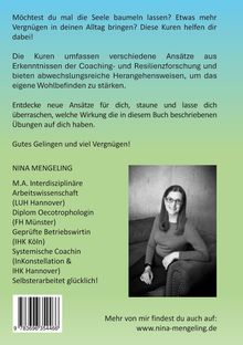 Werbetext zu Coaching- und Resilienzkuren von Nina Mengeling mit Foto und Kontaktinformation auf grün-blauem Hintergrund.
