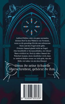 Text: "Wenn du seine Schwelle überschreitest, gehörst du ihm." Illustration: Engel und gotisches Fensterdesign.