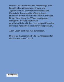 Text über die Bedeutung des Lesens für Kinder und die Sammlung von 148 Trainingstexten für Klassenstufen 5 und 6.