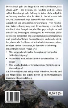 Ein Text beschreibt ein Buch über Geltung, Konflikte und Verantwortung. Preis: 12,50 € (D). Im Hintergrund Felsen und Nebel.
