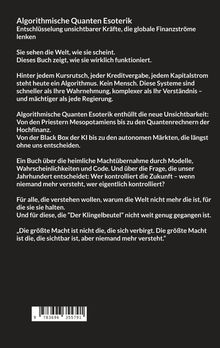 "Algorithmische Quanten Esoterik: Entschlüsselung unsichtbarer Kräfte, die globale Finanzströme lenken." Text auf schwarzem Hintergrund.