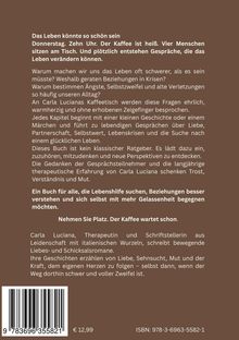 Covertext eines Buches über Lebenshilfe durch Gespräche. Einladung zum Austausch am Kaffeetisch, Thema: Beziehungen, Selbstwert.