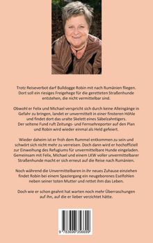 Ein Text beschreibt eine Geschichte über Bulldogge Robin, die nach Rumänien fliegt. Darüber ein lächelndes Porträtfoto.