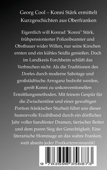 Ein Buchcover mit grauem Hintergrund. Titel: "Georg Cool – Konni Stärk ermittelt". Es geht um Krimis aus Oberfranken. Ein Barcode darunter.