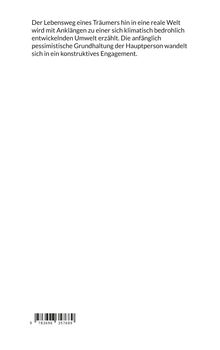 Text über den Lebensweg eines Träumers in einer bedrohlichen Umwelt. Unten Strichcode.