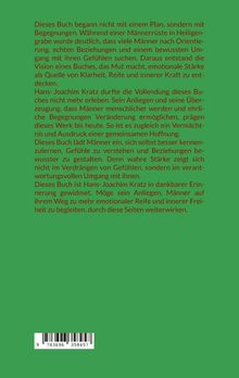 Text spricht über die Inspiration und den Zweck eines Buches, das Männer zur emotionalen Reife führen soll. Grüner Hintergrund.