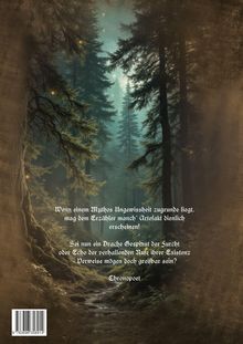 Zum Text: Zwei Absätze in stilisierter Schrift, signiert mit "Chronopoet". Dahinter dichter, mystischer Wald.