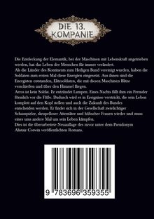 Text: "Die 13. Kompanie". Es folgen Absätze über die Entdeckung der Elemekie und eine Charakterbeschreibung von Arros. Unten ein Barcode.